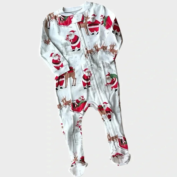 POTTERY BARN KIDS HOLIDAY HERITAGE SANTA ORGANIC COTTON SLEEPER PAJAMA 9-12 MOS - Picture 3 of 5
